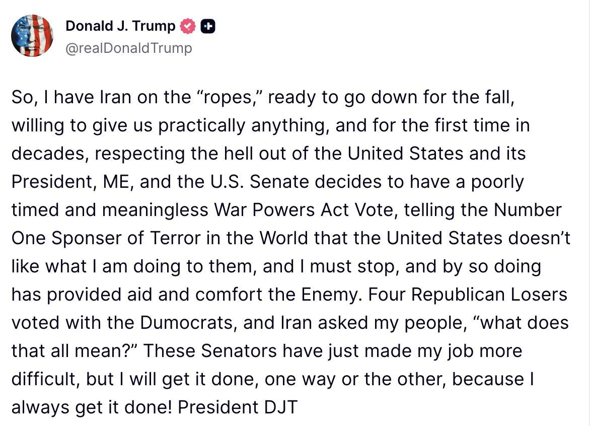 Trumpas:

Taigi, aš laikau Iraną „ant virvių“, pasiruošusį kristi, norintį mums...