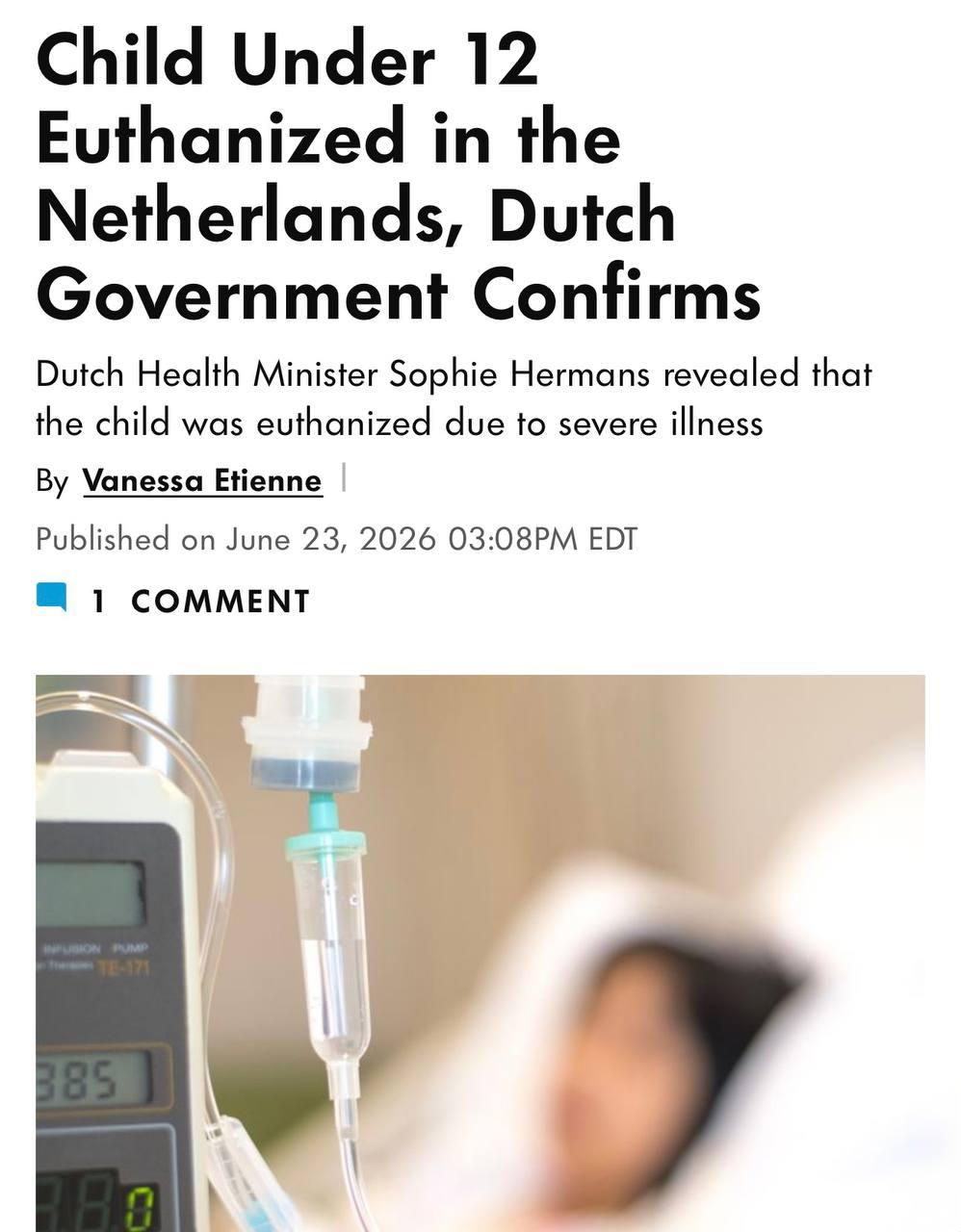 Nyderlanduose pirmą kartą atlikta eutanazija vaikui iki 12 metų.

Šalies sveikat...