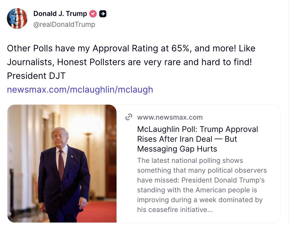 Trump:

Kiti tyrimai rodo, kad mano reitingas siekia 65% ir daugiau!

Kaip ir žu...