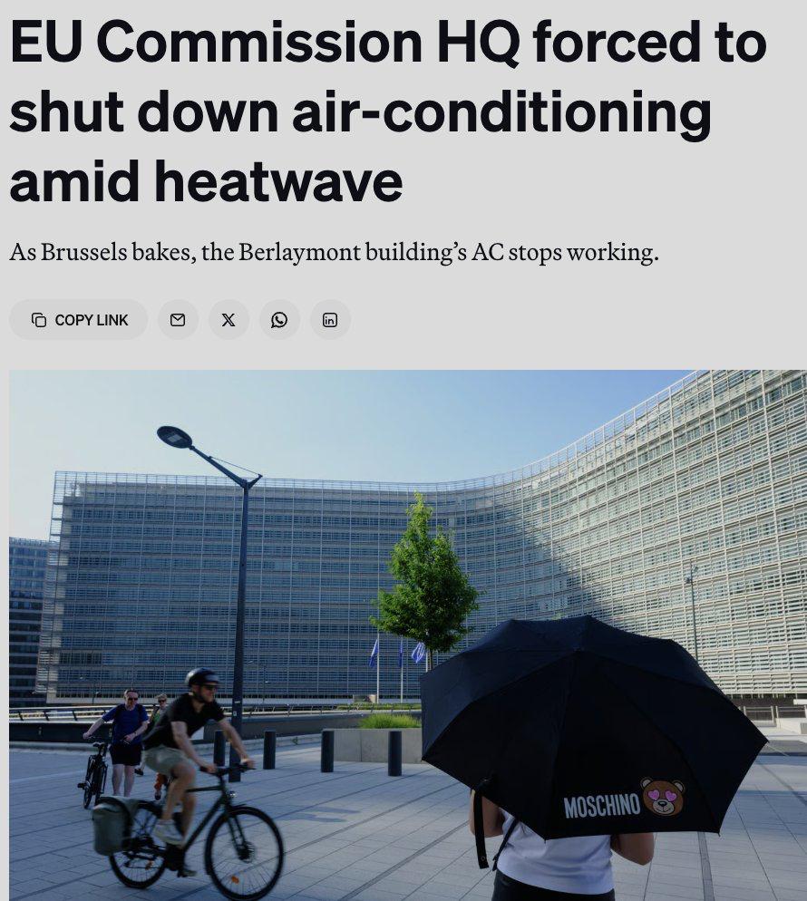 Europos Komisijos Berlaymont būstinėje šios savaitės Europos karščio bangos metu...