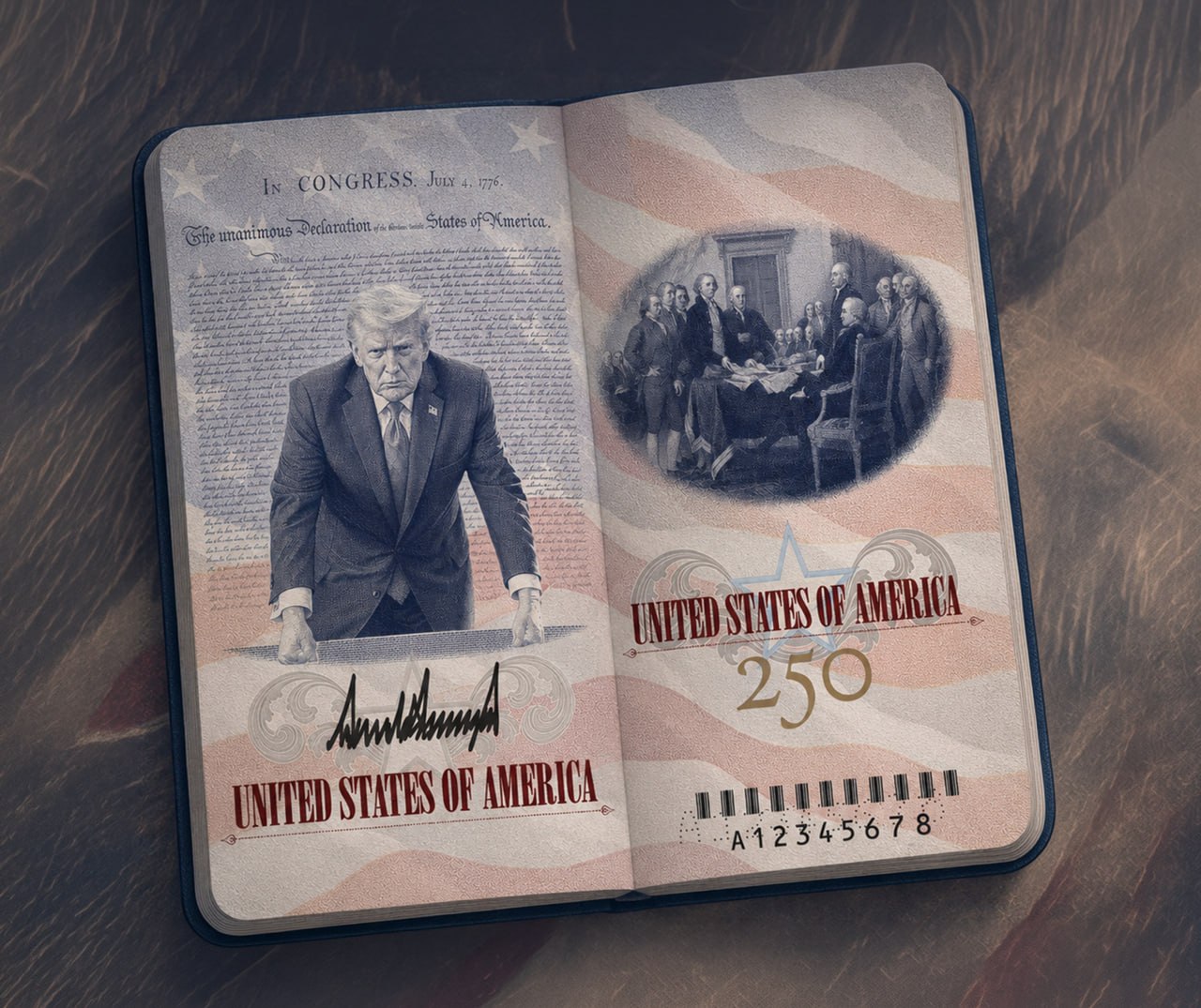 Donaldas Trumpas pristatė atnaujintą, jo paties pavadinto „Patrioto paso“ atvaiz...