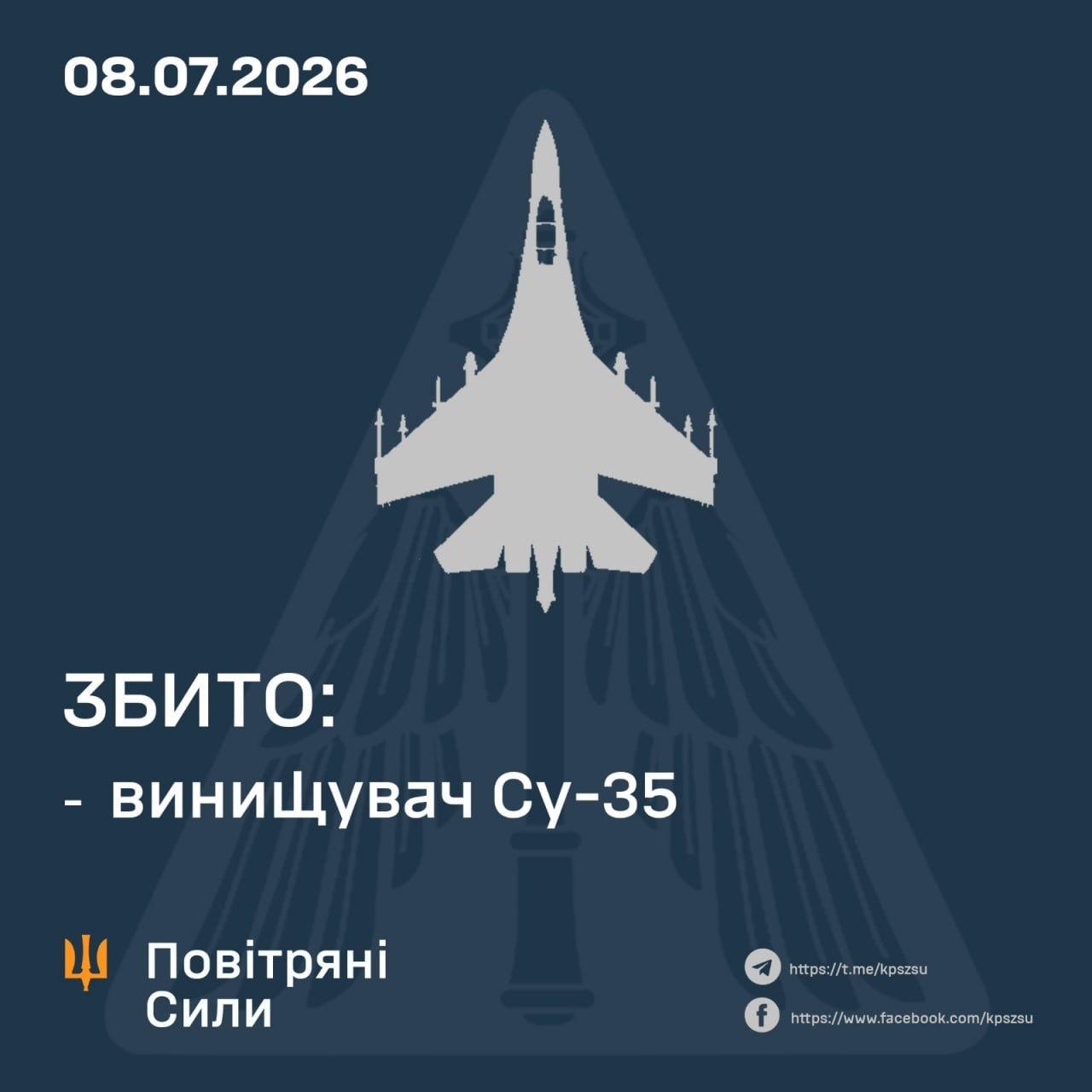 Ukraina teigia, kad šiandien rytų fronte numušė Rusijos naikintuvą Su-35.