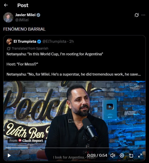 Argentinos prezidentas Milei patenkintas Netanyahu pareiškimu.