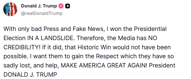 Trumpas:
Turėdamas tik blogą spaudą ir melagingas naujienas, prezidento rinkimu...