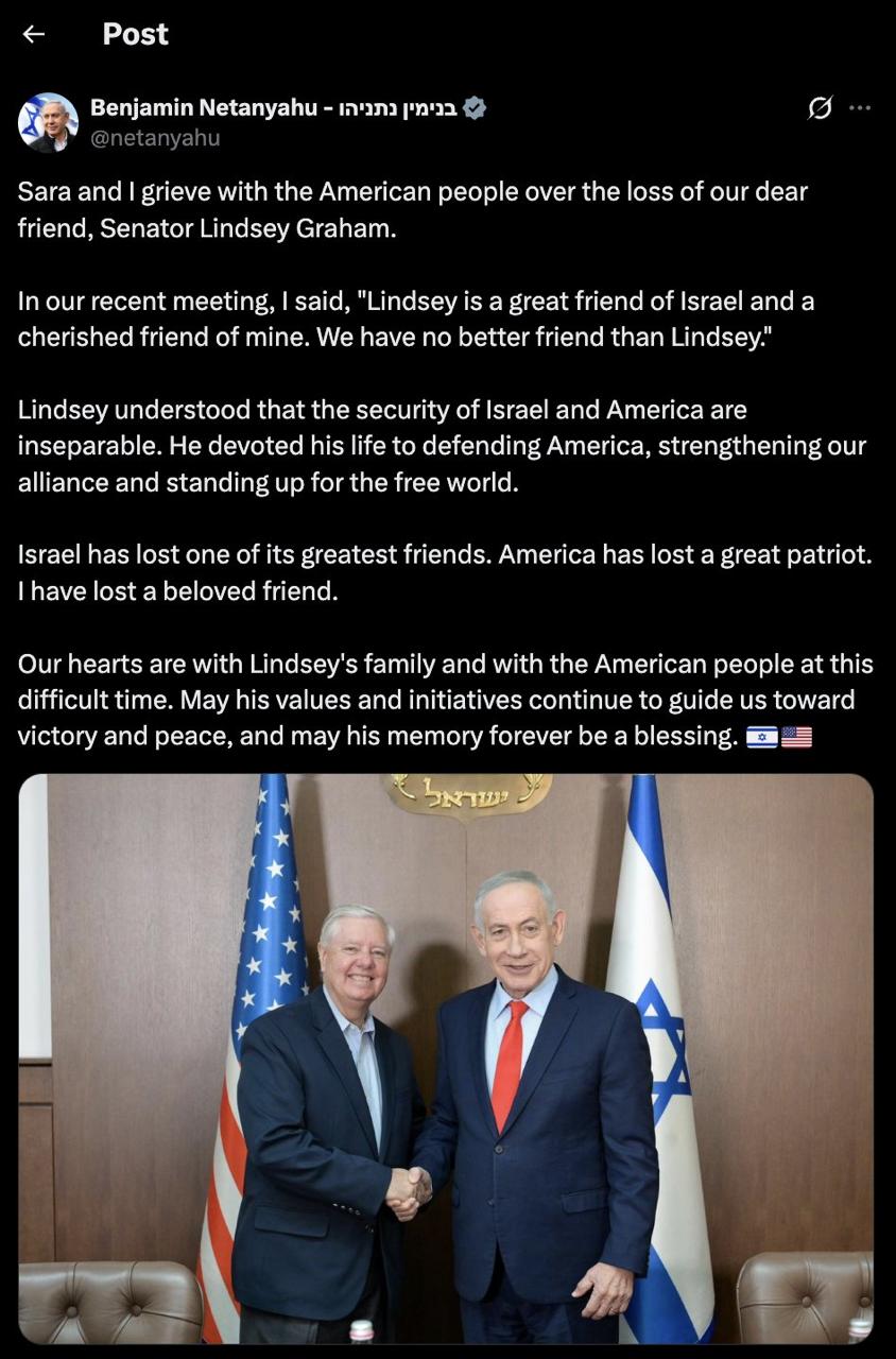 Netanyahu: Sara ir aš liūdime kartu su Amerikos žmonėmis dėl mūsų brangaus draug...