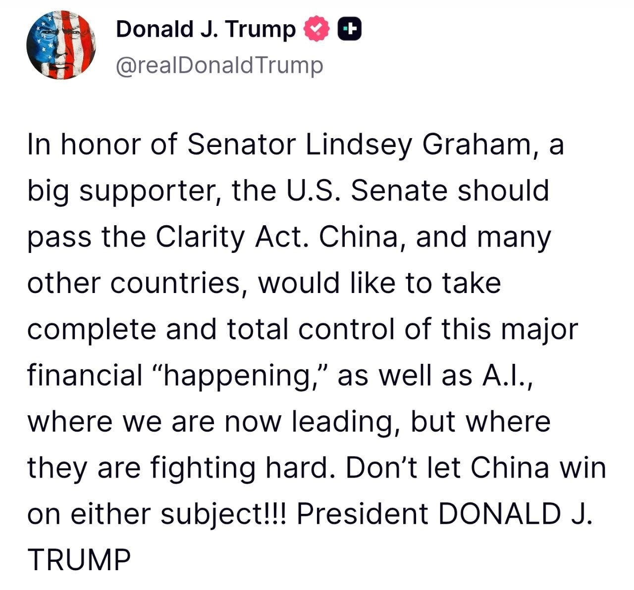 Trumpas:
Pagerbiant senatorių Lindsey Grahamą, didelį rėmėją, JAV Senatas turėt...
