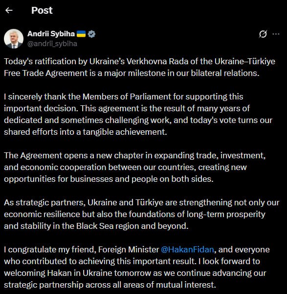 Ukrainos Aukščiausioji Rada ratifikavo laisvosios prekybos susitarimą su Turkija...