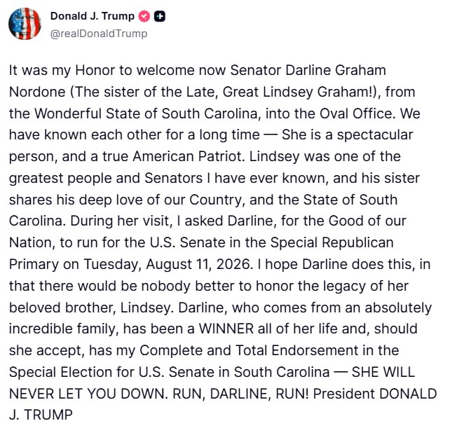 Trumpas:

Man buvo garbė Ovaliniame kabinete pasveikinti Darline Graham Nordone,...