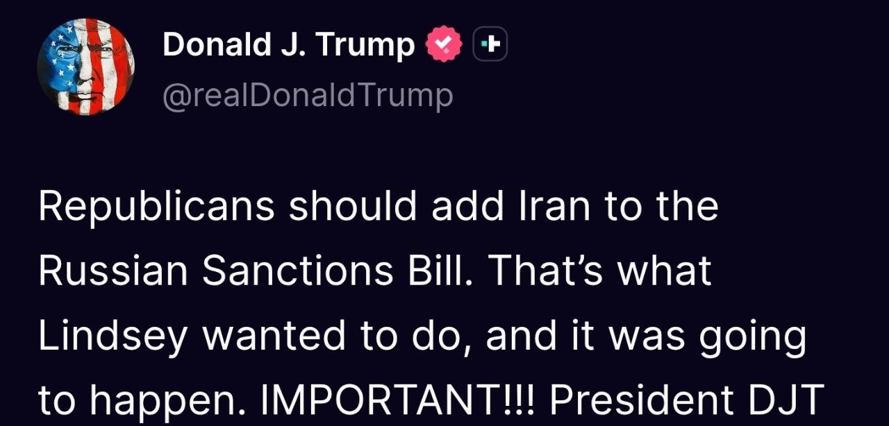 Trump:
Respublikonai turėtų įtraukti Iraną į Rusijos sankcijų įstatymo projektą....