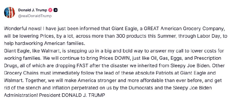 Puikios naujienos! Ką tik buvau informuotas, kad „Giant Eagle“, PUIKI Amerikos m...