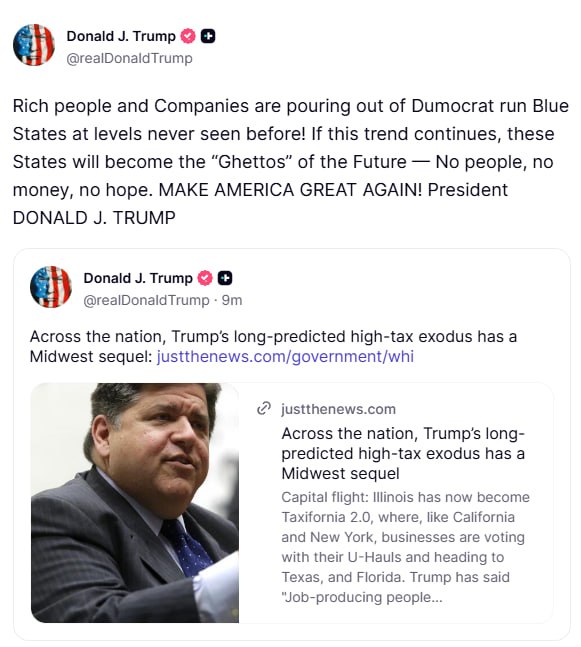 Trumpas:
Turtingi žmonės ir įmonės masiškai palieka demokratų valdomas mėlynąsi...